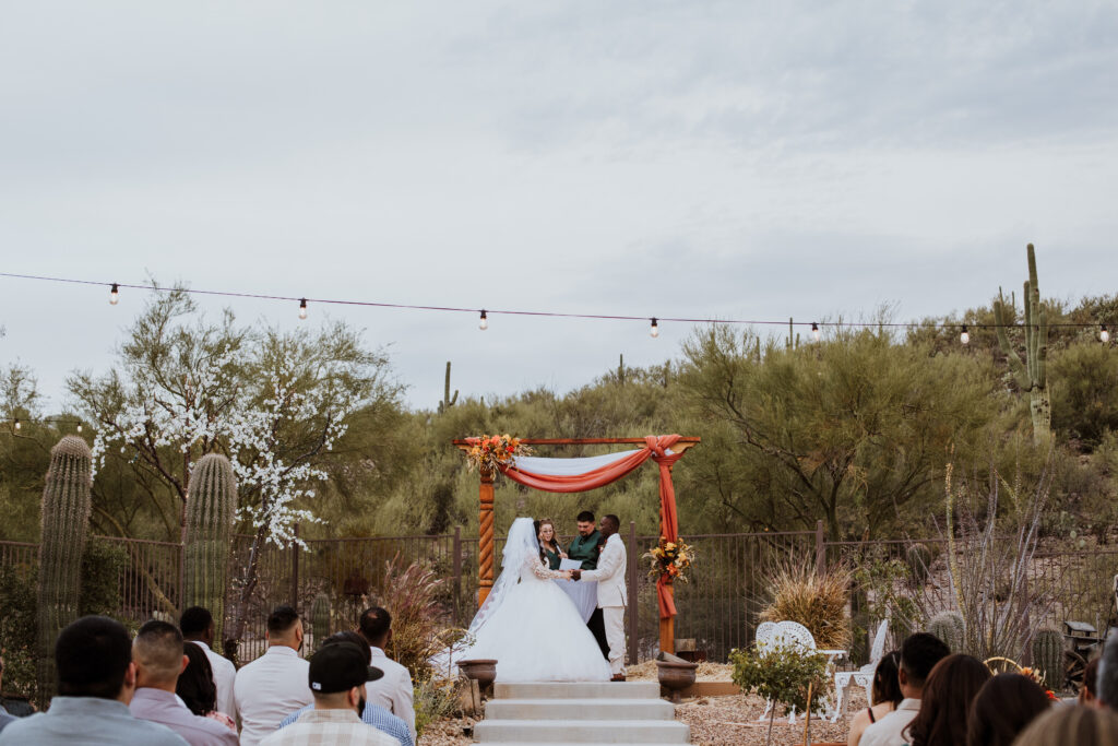 BRIDE AND GROOM DURING CEREMONY AT BOHIO VISTA WEDDING VENUE TUCSON ARIZONA
