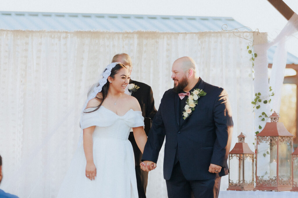 Golden hour wedding portraits at Willcox desert wedding venue