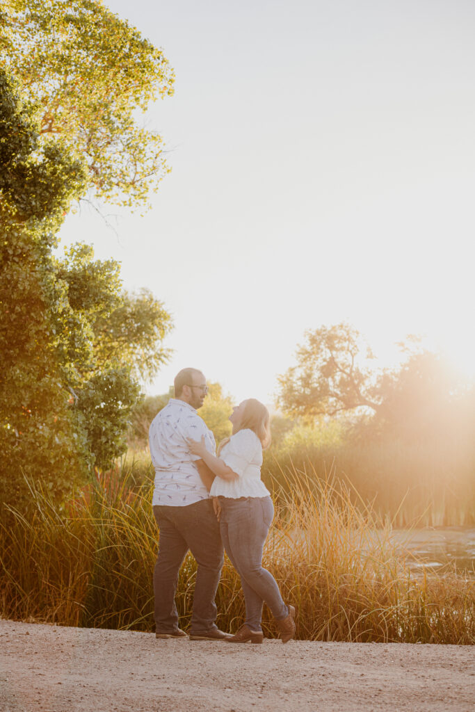 Golden hour Tucson engagement photos at Sweetwater Wetlands
