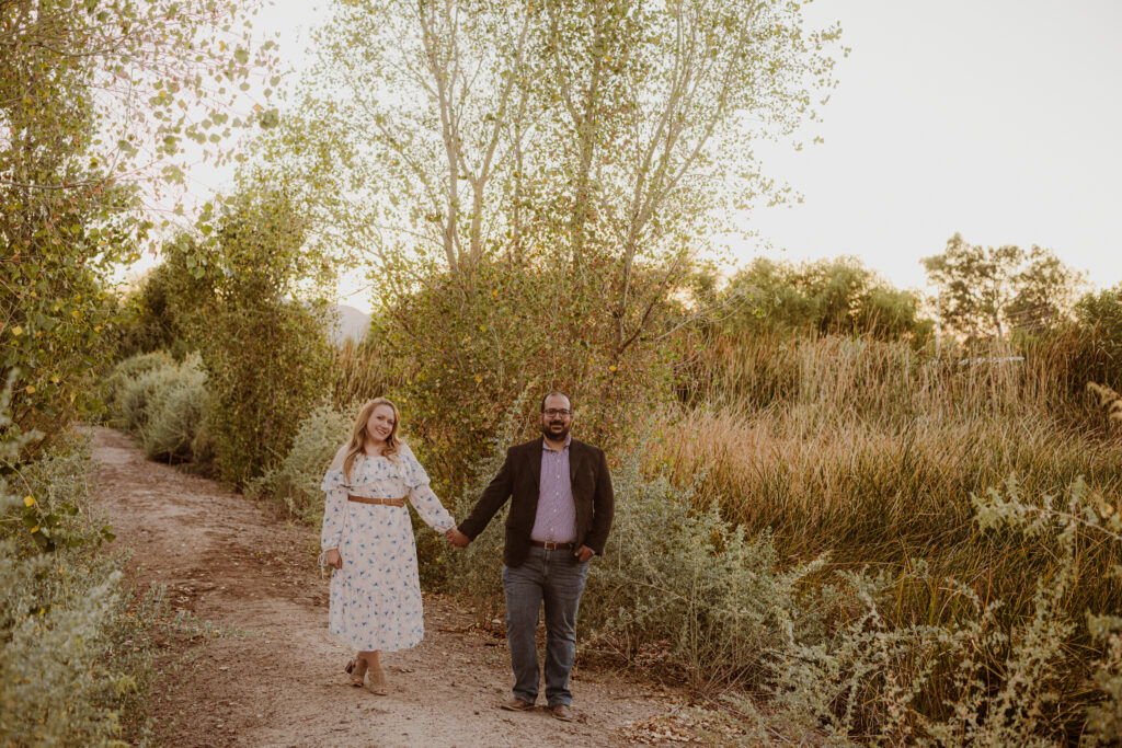 Sweetwater Wetlands Tucson engagement photos with water marsh views