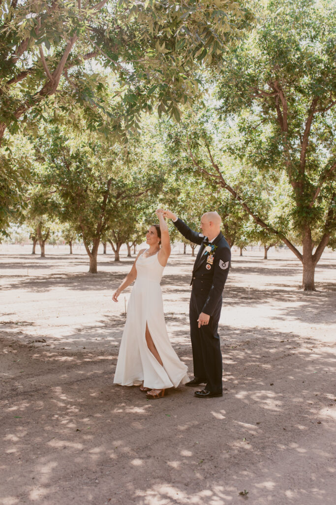 Willcox wedding photographer couple portraits at Lee's Pecan Farm orchard