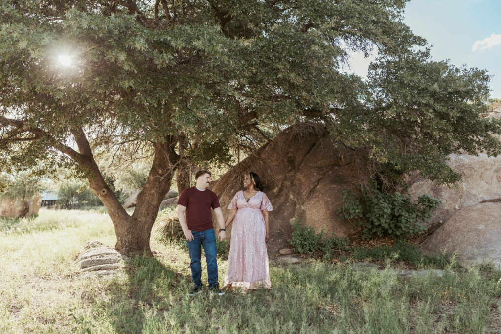 Triangle T Ranch Dragoon engagement photos with granite boulder backdrop